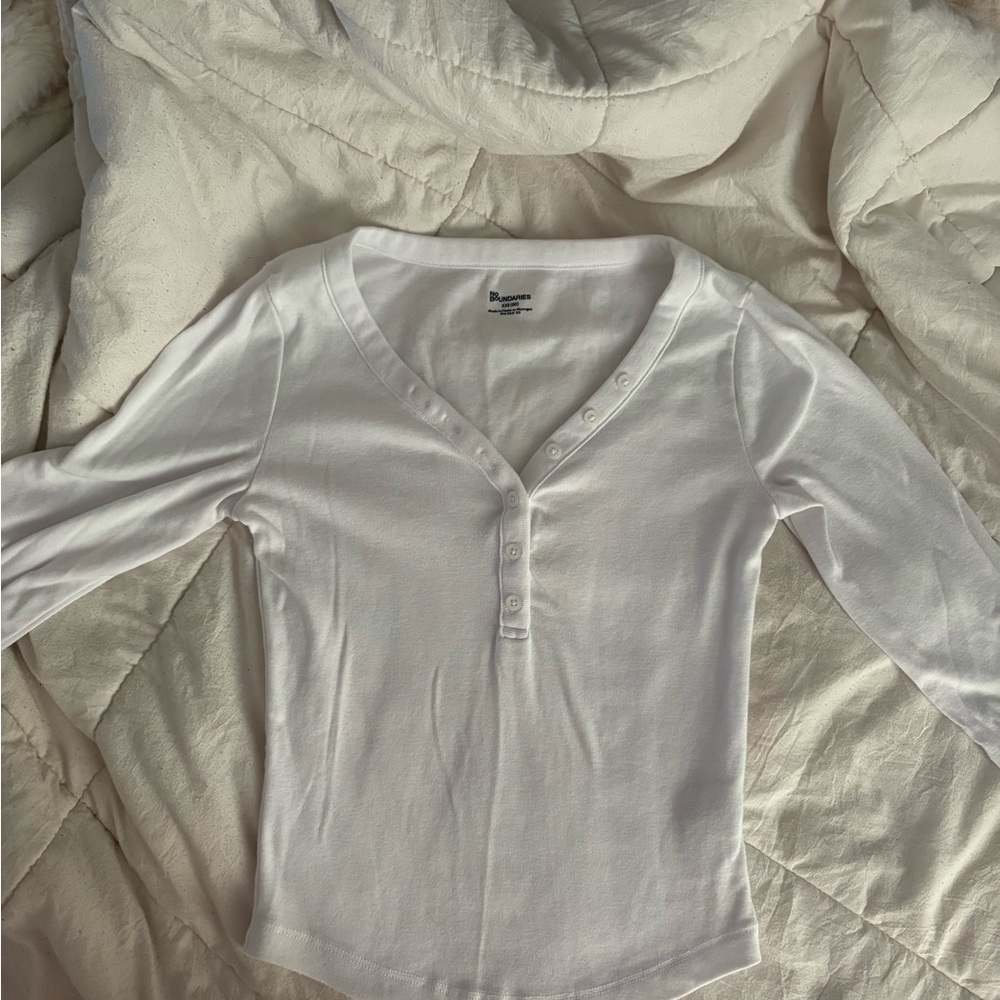 No Boundaries White Long Sleeve Henley Top